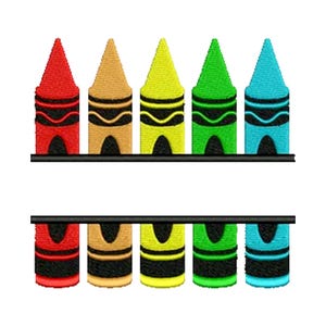 Motif de broderie Machine école, crayons de couleurs, motifs de broderie, noms de motifs de broderie, fichiers de broderie étiquette, 2 tailles de cerceau 4 x 4 et 5 x 7