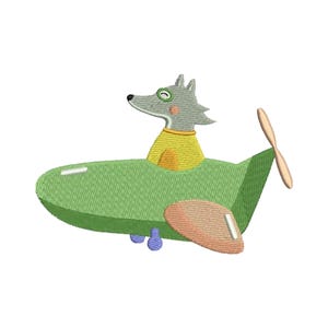 Cute Animal Pilot - Wolf - Animal Embroidery - Kid&#39;s Room Decor - Machine Embroidery Design - Digital Instant Download