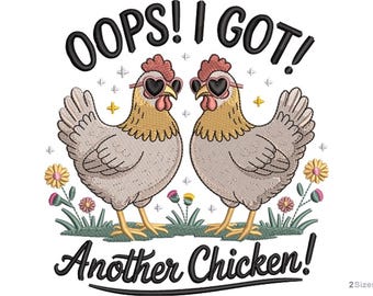 Funny Chicken Machine Embroidery Design - 2 sizes, Farm Animal Pattern, Hen with Sunglasses Design, Gift for Chicken Lovers
