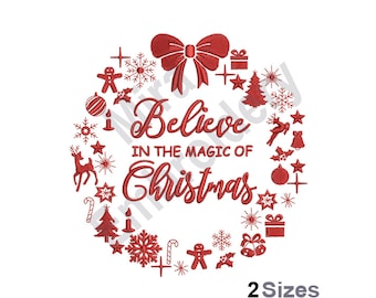 Magic Of Christmas Machine Embroidery Design, Xmas Wreath Embroidery Designs, Embroidery Patterns, Embroidery Files, Instant Download