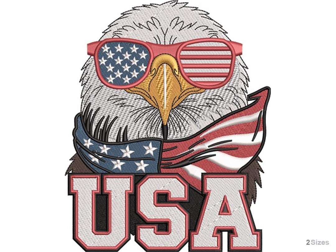 Patriotic Eagle USA Flag Machine Embroidery Design - 2 Sizes, American ...
