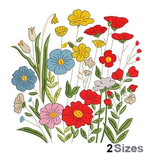 Wildflower Blooms Embroidery - Floral Embroidery - Garden Embroidery - Machine Embroidery Design - Digital Instant Download - 2 Sizes