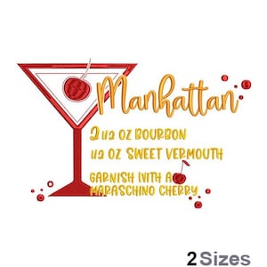 Manhattan Embroidery - Ladies Drink Embroidery - Bourbon Embroidery - Machine Embroidery Design - Digital Instant Download - 2 Sizes
