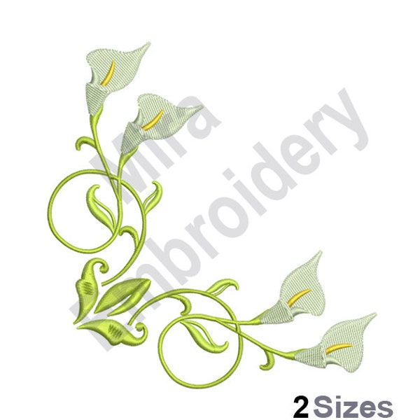 Calla Lily Corner - Machine Embroidery Design, white Lily Embroidery Designs, Floral Block Embroidery Patterns, Embroidery File Download