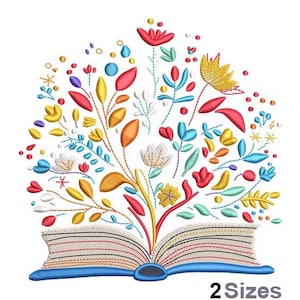 Blooming Books Embroidery - Book Embroidery - Colorful Floral Embroidery - Machine Embroidery Design - Digital Instant Download - 2 Sizes