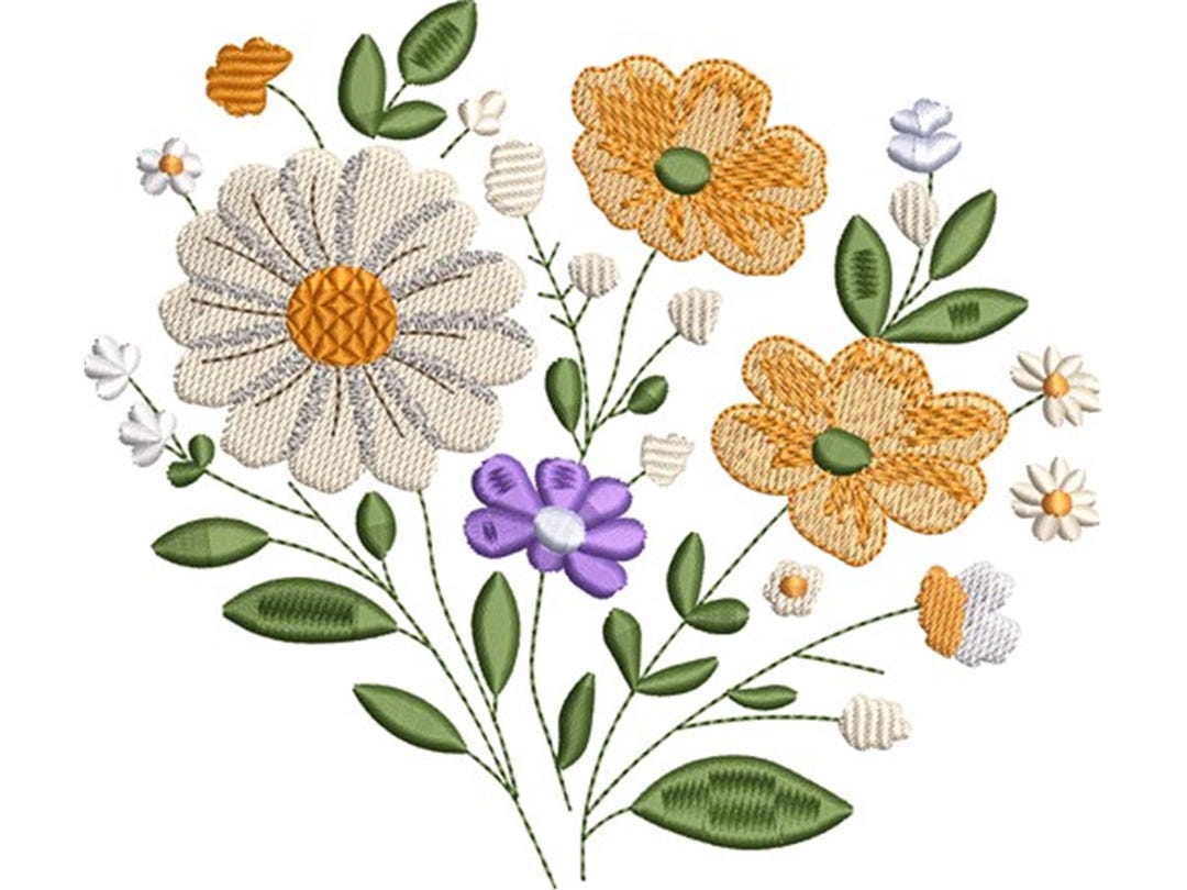 Daisy and Wildflower Machine Embroidery Design - 2 Sizes, Spring Floral ...