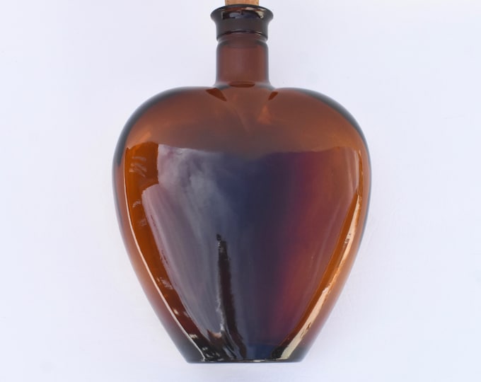 Vintage Paul Masson Amber Glass Heart Shaped Bottle With Cork Stopper 8