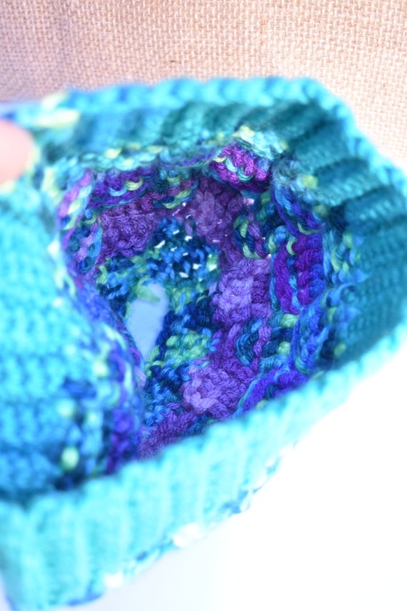 Knitted Pony Tail Beanie Skull Hat Aqua Blues Pur… - image 9