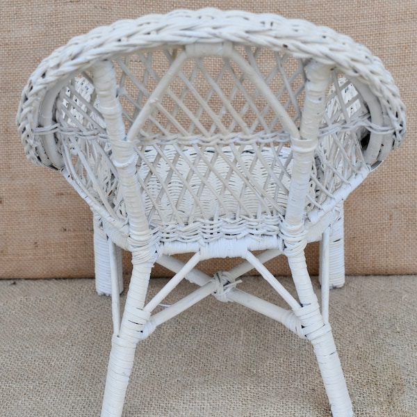 Vintage Doll Furniture White Wicker Chair 13" Tall American Girl Doll Furniture