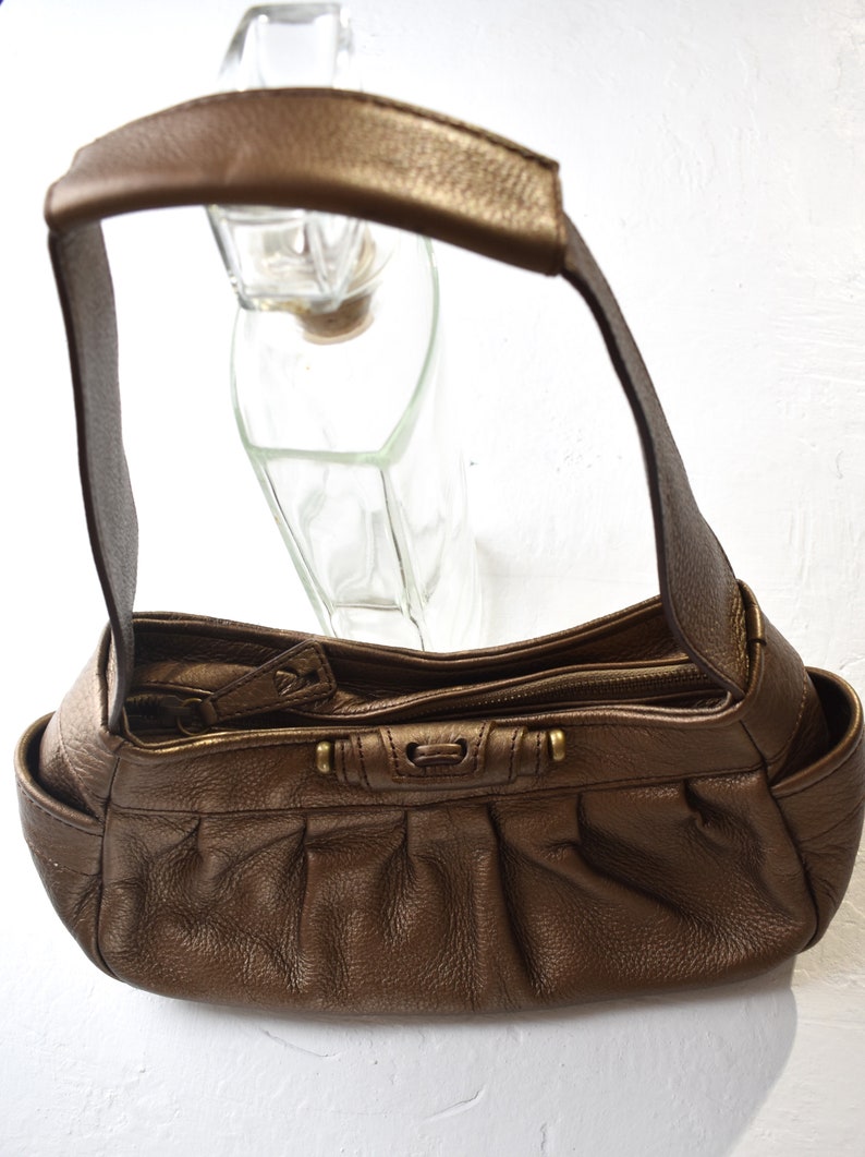 Perlina Bronze Genuine Leather Top Handle Satchel Handbag - Etsy