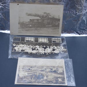 Cartões postais antigos da Primeira Guerra Mundial, American Railway Batterie, Camp Funston, família Bridewell, Tekamah, Nebraska, foto da turma da escola primária