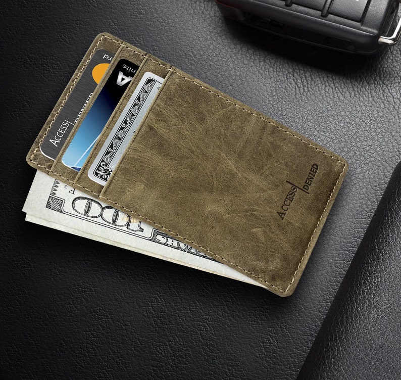 Slim Bifold Wallets for Men-RFID Genuine Leather Front Pocket Wallet with 2 ID Window
