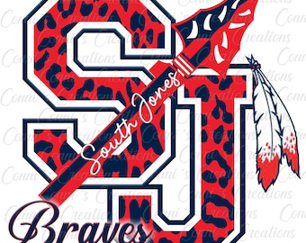 South Jones Braves leopard Digital Sublimation Design - png