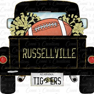 Russellville Golden Tigers- Vintage Truck- Football- Digital Sublimation Design - png