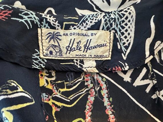 Vintage Hale Hawaii Land of Aloha Tea Timer Rayon Blouse, 1940's Hawaiian View 6