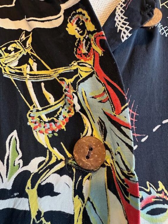 Vintage Hale Hawaii Land of Aloha Tea Timer Rayon Blouse, 1940's Hawaiian View 5