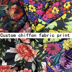 Custom chiffon fabric print- no MOQ polyester or polyester spandex works for short, beach short, pants, trousers, clothes Price sold by Yard