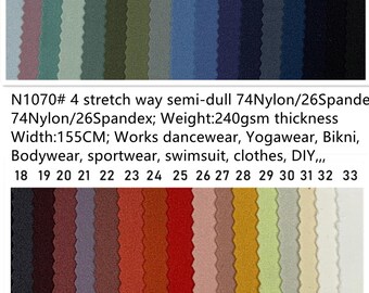 4 stretch way semi-matt 74Nylon/26 Spandex Stoff 240gsm Gewicht funktioniert Tanzbekleidung, Bikini-Sportbekleidung, Aktivbekleidung, Turnhalle, Preis lose Lagerware verkauft