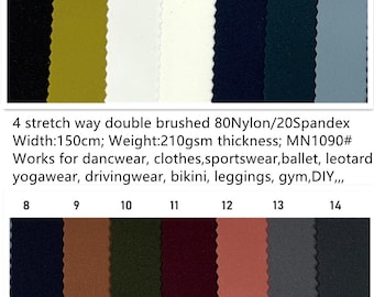 4 stretch-manier dubbel geborsteld 80 nylon/20 spandex-stof 210 gsm werkt voor danskleding, bikinisportkleding, activewear, gym, prijs verkocht op maat gesneden