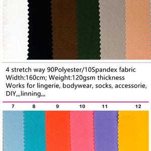 4 stretch way 90Polyester/10 Spandex fabric 120gsm weight works dancewear, bikini, lingerie, bodywear, accessories, Price sold by Yard