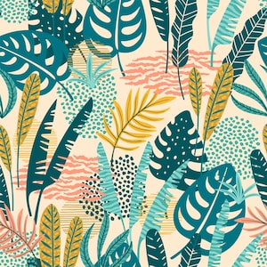 10047# 4 stretch way polyester /spandex matt tropical leaves fabric print works for bikini, Support Custom Print,Price sold by Yard