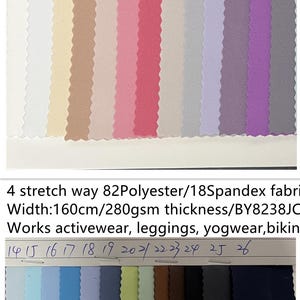 4 stretch way 82Polyester/18 Spandex fabric 280gsm weight works dancewear, bikini, bodywear, accessories, activewear, Price sold Yard