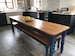 Farmhouse dining table, 4ft x 2ft New Handmade Pine Narrow bespoke banqueting Dining table, Two benches In Any Farrow and Ball Colour 