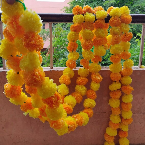 20 Pc Set Artificial Marigold Flower Orange Garlands Indian Wedding Decoration