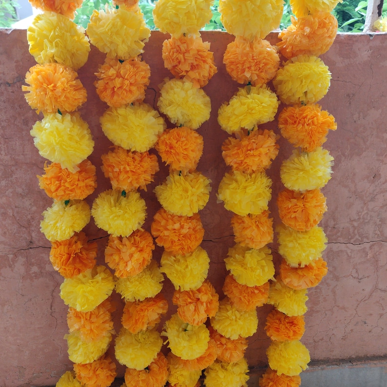 Express Shipping 20 Pcs Lot Fresh Like Real Look Artificial Flower Strings Floral Garlands Indian Marigold Indian Decoration Wedding Decor Paper Party Supplies Party Decor