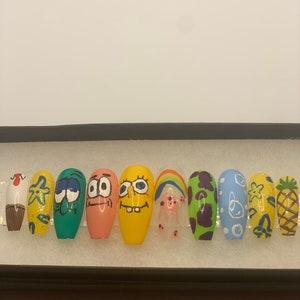Sponge Bob geïnspireerd nagels / geel / ananas / regenboog