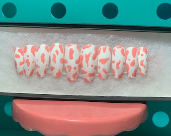 Strawberry milk set/ cow nails/ cow print/pink
