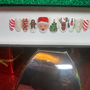 Holiday festivities set/Christmas/Santa/fake nails/