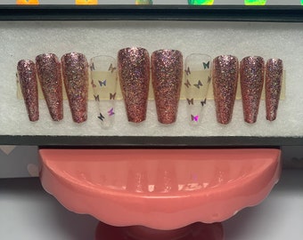 Lady rosa set / rosa glitter /farfalla/ chiodi di bara/