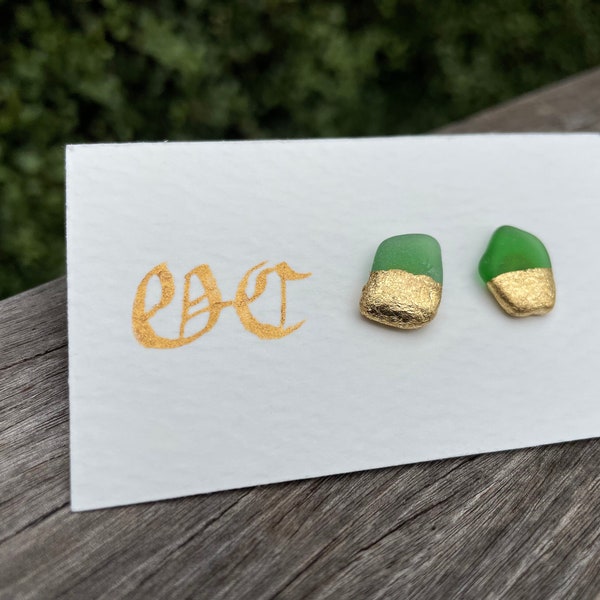 Sea Glass earrings with gold leaf onlay