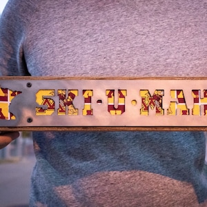 PRICE DROP!! University of Minnesota Gophers Ski-U-Mah Wood and Metal Sign - Metal on Wood - Fan Series