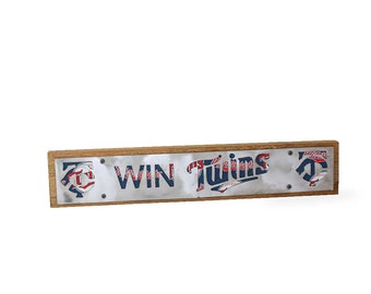 ¡¡CAÍDA DE LOS PRECIOS!! Cartel grande rústico de béisbol "WinTwins" de Minnesota - Metal sobre madera - Serie Fan