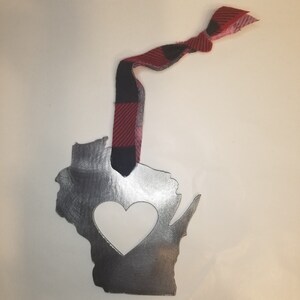 Wisconsin Red Plaid Brushed Steel Ornament