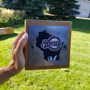Milwaukee Brewers Enseigne Baseball rustique en bois et métal