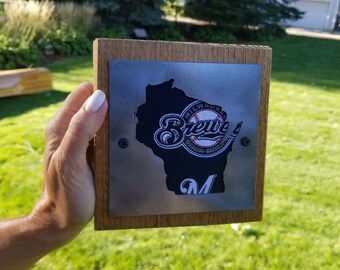 Milwaukee Brewers honkbal rustiek hout en metalen bord