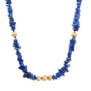 Vintage Lapis 14K Yellow Gold Beaded Necklace, 18 Inches Long, Hand Knotted Lapis Necklace