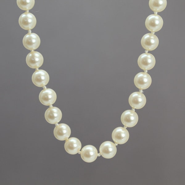 Monet Faux Pearl Necklace, 23" Cream Faux 8mm Pearl Strand, Monet Jewelry, Vintage Pearl Jewelry