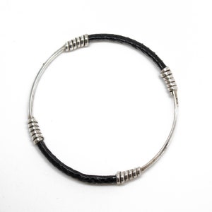 Vintage Mexico Sterling Silver and Black Snake Skin Bangle, Silver and Black Bracelet, Taxco Jewelry