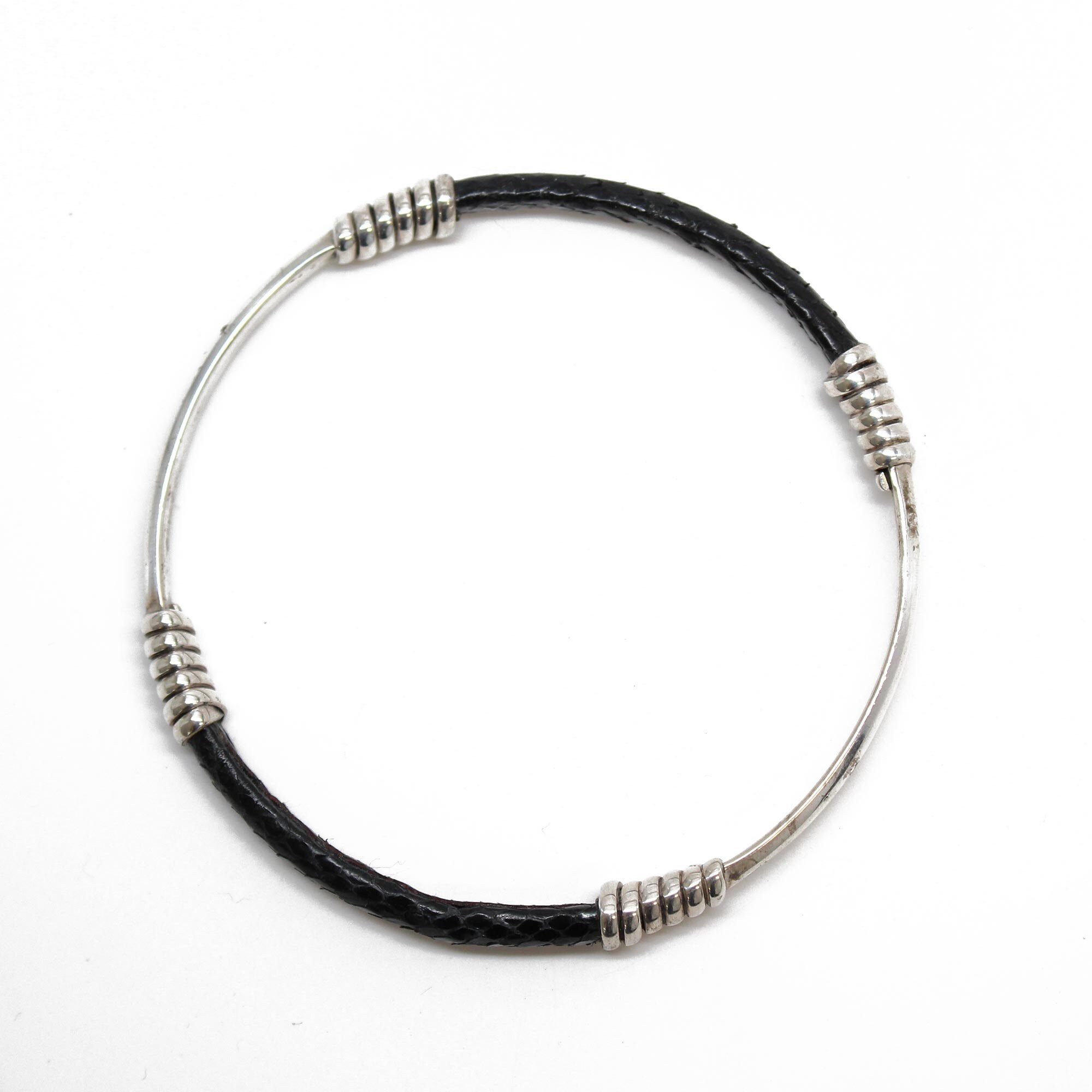 Vintage Mexico Sterling Silver and Black Snake Skin Bangle