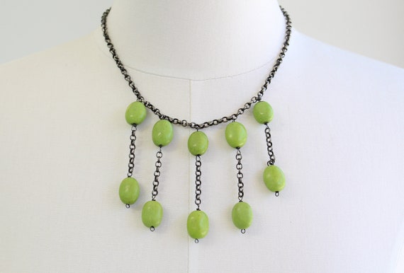 Vintage Lime Green Turquoise Dangle Necklace and … - image 1
