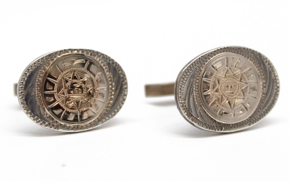 Silver and Gold Cufflinks, Vintage Mexico Silver … - image 2