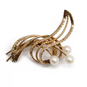 Winard 12K Gold Filled Brooch with Pearls, 1940&#39;s Vintage Jewelry, Gold Filled Pin