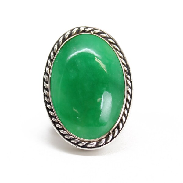 Vintage Green Stone Sterling Silver Statement Ring, Size 5.5 US, Cocktail Ring