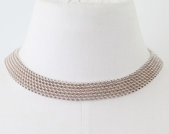 Milor Italy Sterling Silver Woven Wide Chain Necklace - Signed Designer Jewelry