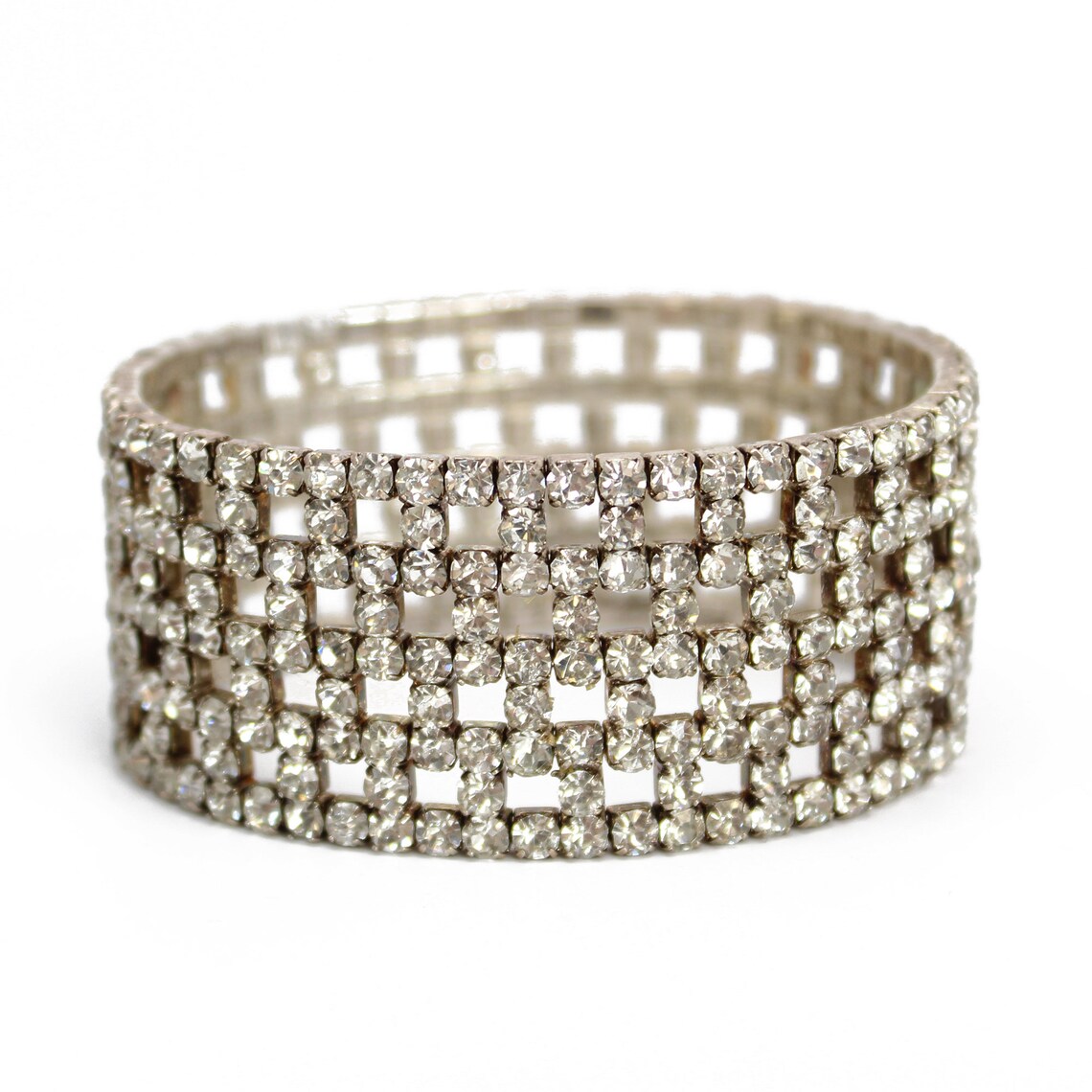 Vintage Clear Rhinestone Stretch Bracelet Rhinestone Cuff Etsy