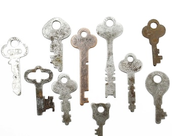 Flat Keys, Lot of 10, Altered Arts and Crafts Supply, Old Keys